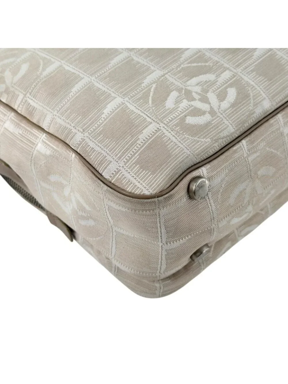 Chanel New Travel Leather Canvas Beige Handbag Silver